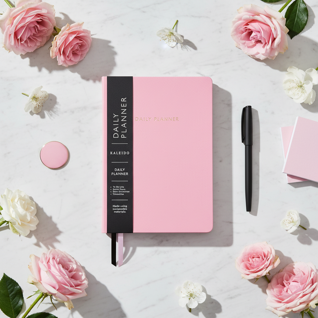 Agenda journalier en tissu rose (A5) (12752)