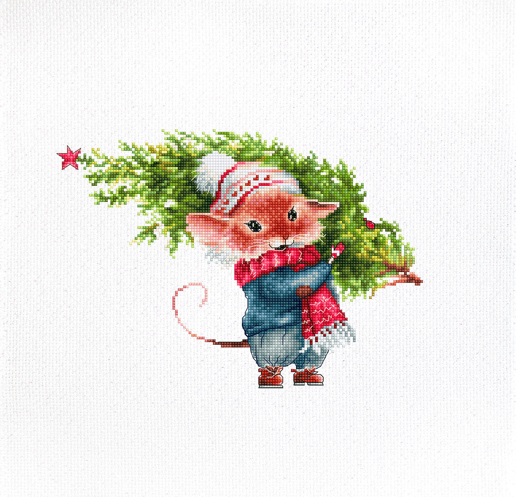 B1169 Raton con abeto - Luca-S - Kit de Punto de Cruz