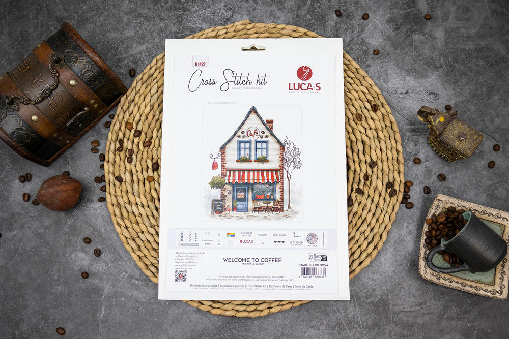 Luca-S B1427 – Welcome to Coffee! | Kit de punto de cruz con cafetería acogedora