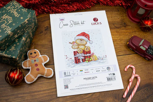 Luca-S B1431 – Cadeaux de Noël | Kit de point de croix de Noël avec ours en peluche et cadeaux