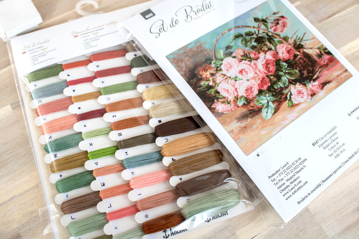 B547 Basket of pink roses - Luca-S Cross Stitch Kit