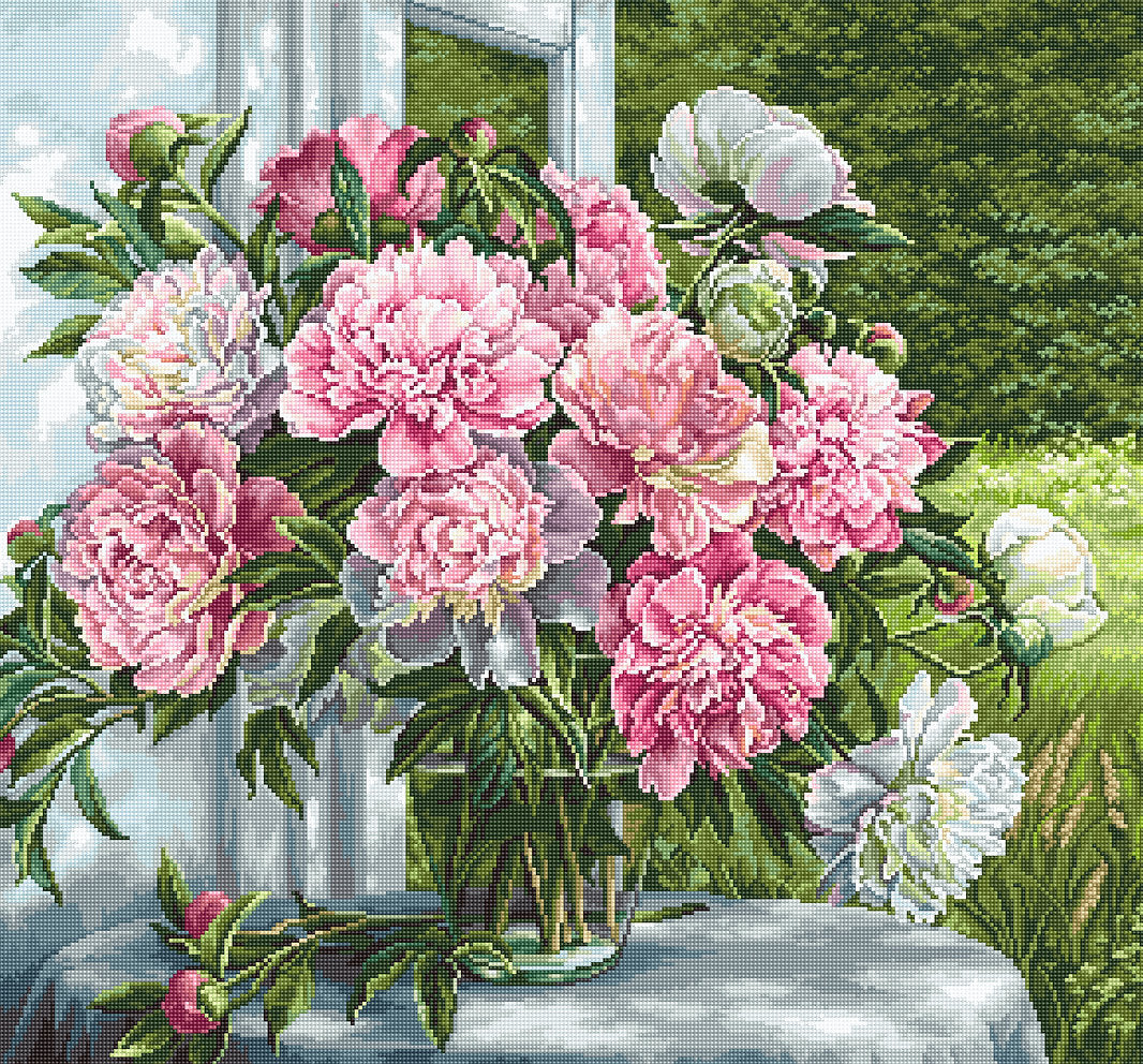 Peonies by the Window - B594 Luca-S - Cross Stitch Kit
