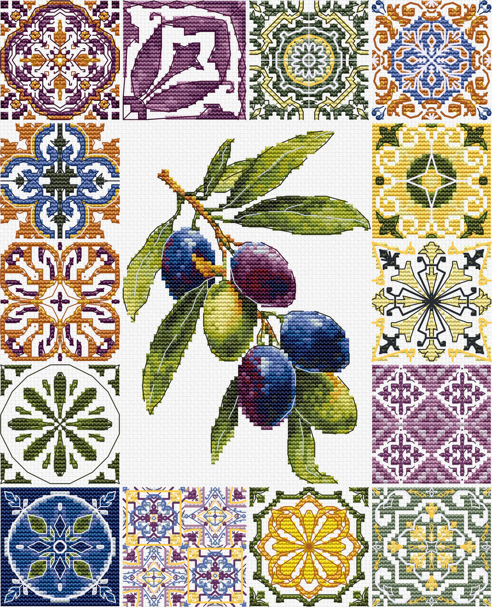 Kit de broderie au point de croix Luca-S – Palette d'oliviers méditerranéens B7050