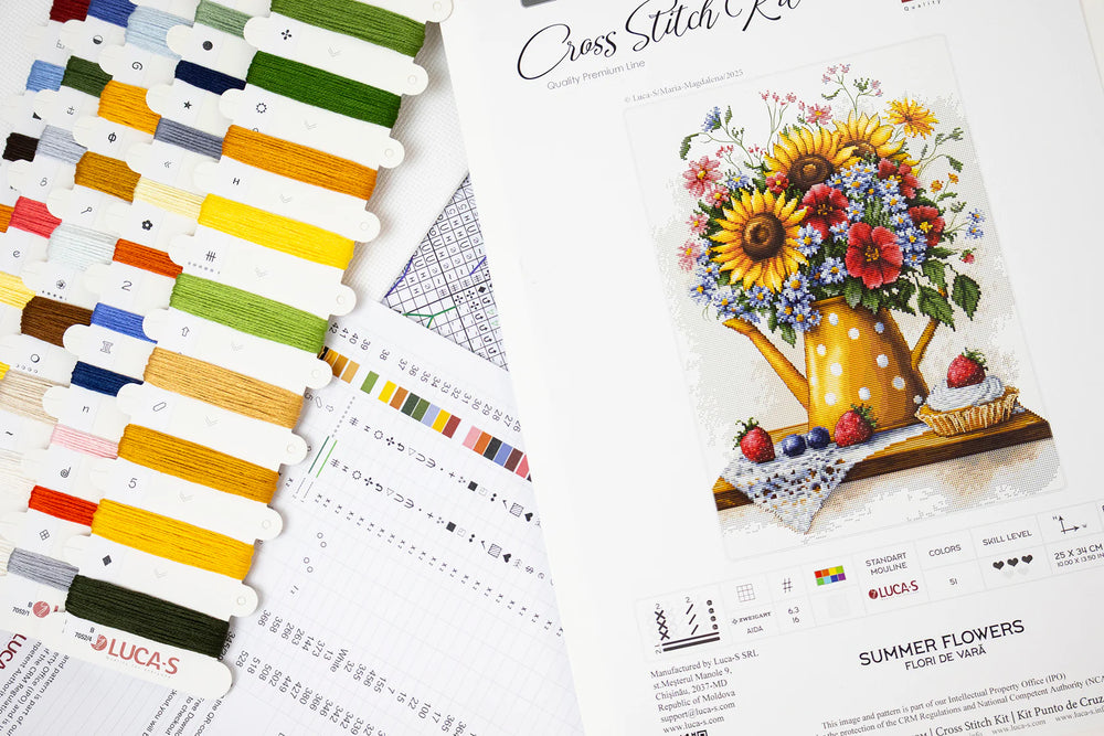 Luca-S B7052 – Summer Flowers | Kit de punto de cruz con flores y dulces veraniegos