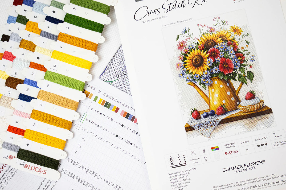 Luca-S B7052 – Summer Flowers | Kit de punto de cruz con flores y dulces veraniegos