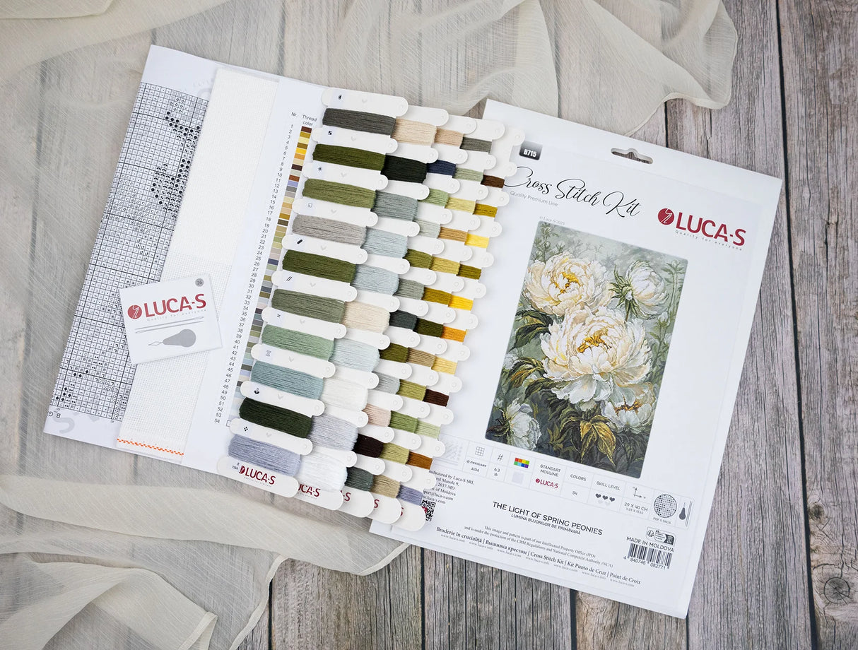 Kit de Punto de Cruz Luca-S GOLD – The Light of Spring Peonies, B715