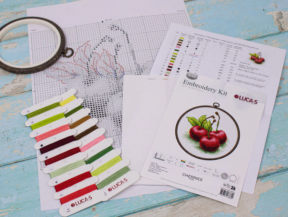 Kit de point de croix avec cerceau inclus - Luca-S Cherry Design, BC103
