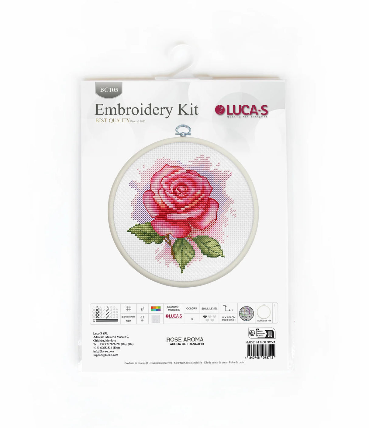 Kit de Punto de Cruz con Aro Incluido Luca-S - "Aroma de Rosa", BC105