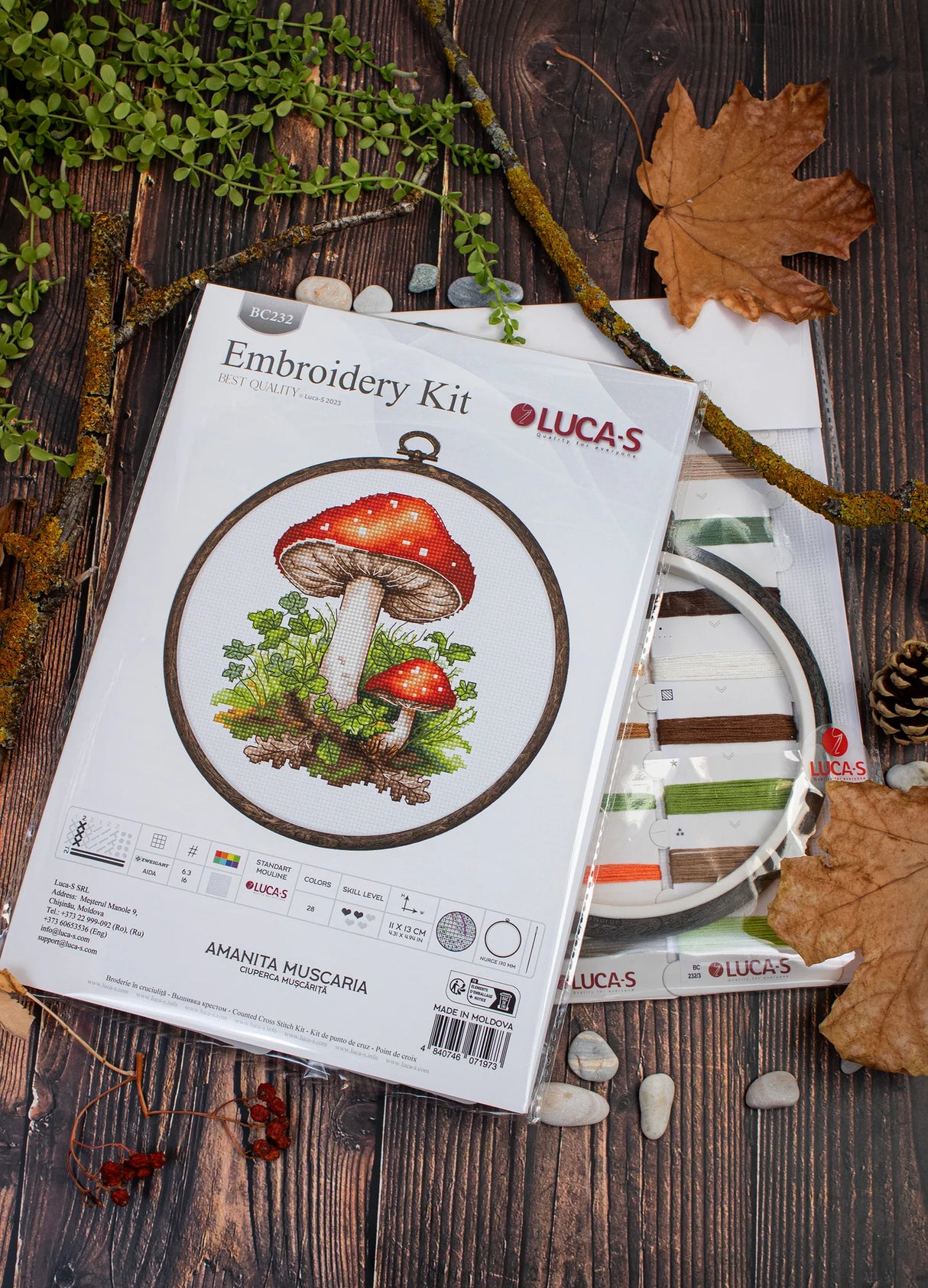 Kit de Punto de Cruz con Aro Incluido Luca-S - Amanita Muscaria, BC232