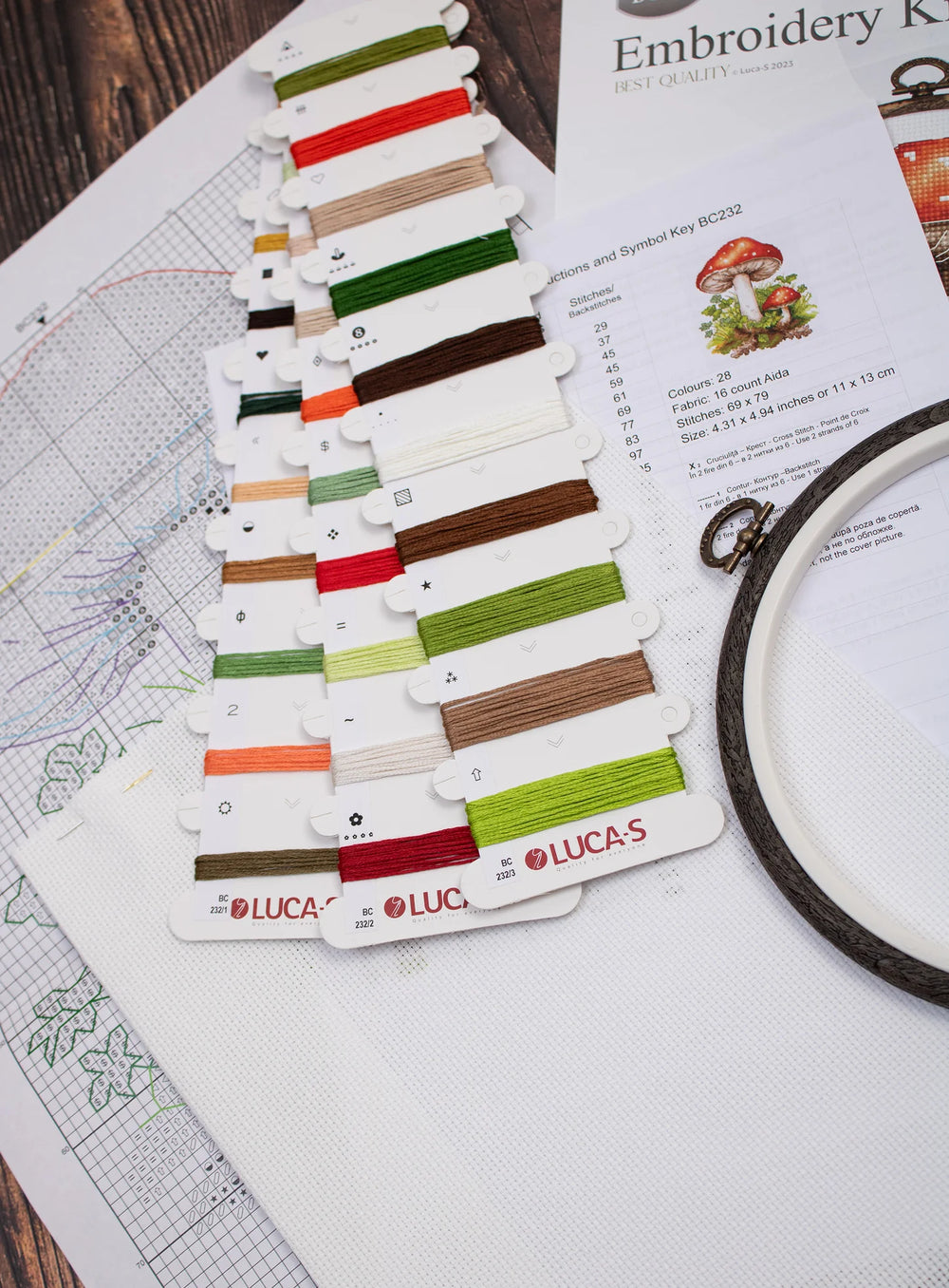 Kit de Punto de Cruz con Aro Incluido Luca-S - Amanita Muscaria, BC232