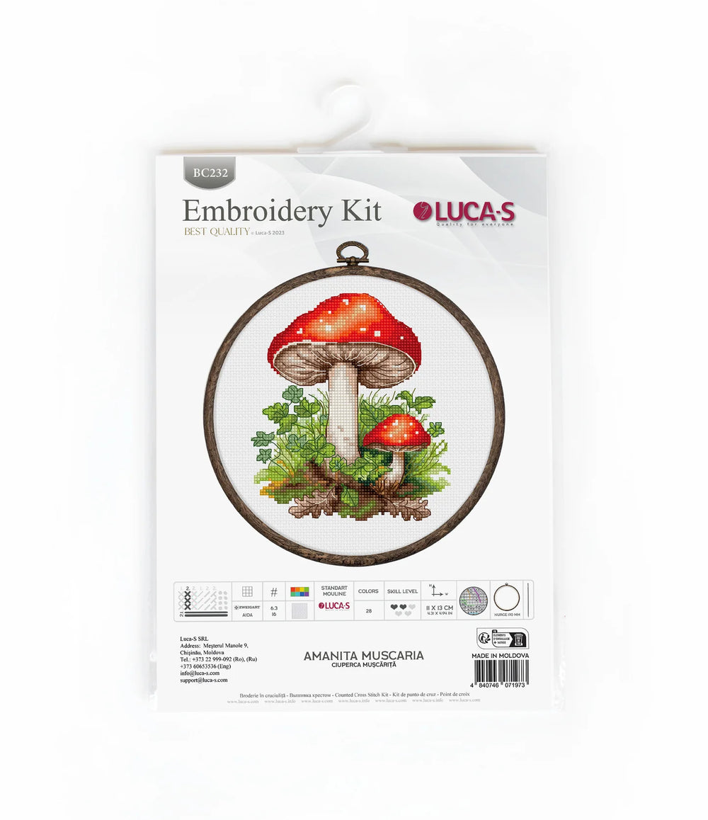 Kit de Punto de Cruz con Aro Incluido Luca-S - Amanita Muscaria, BC232