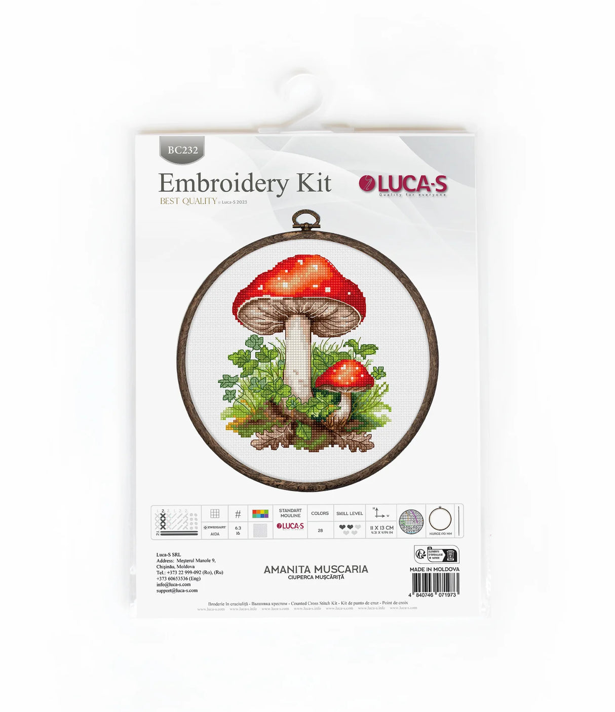 Kit de Punto de Cruz con Aro Incluido Luca-S - Amanita Muscaria, BC232