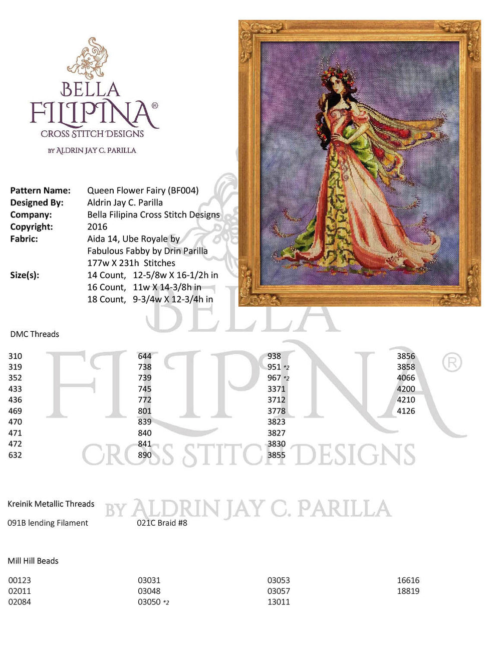 Queen Flower Fairy - Bella Filipina - Cross stitch chart BF004