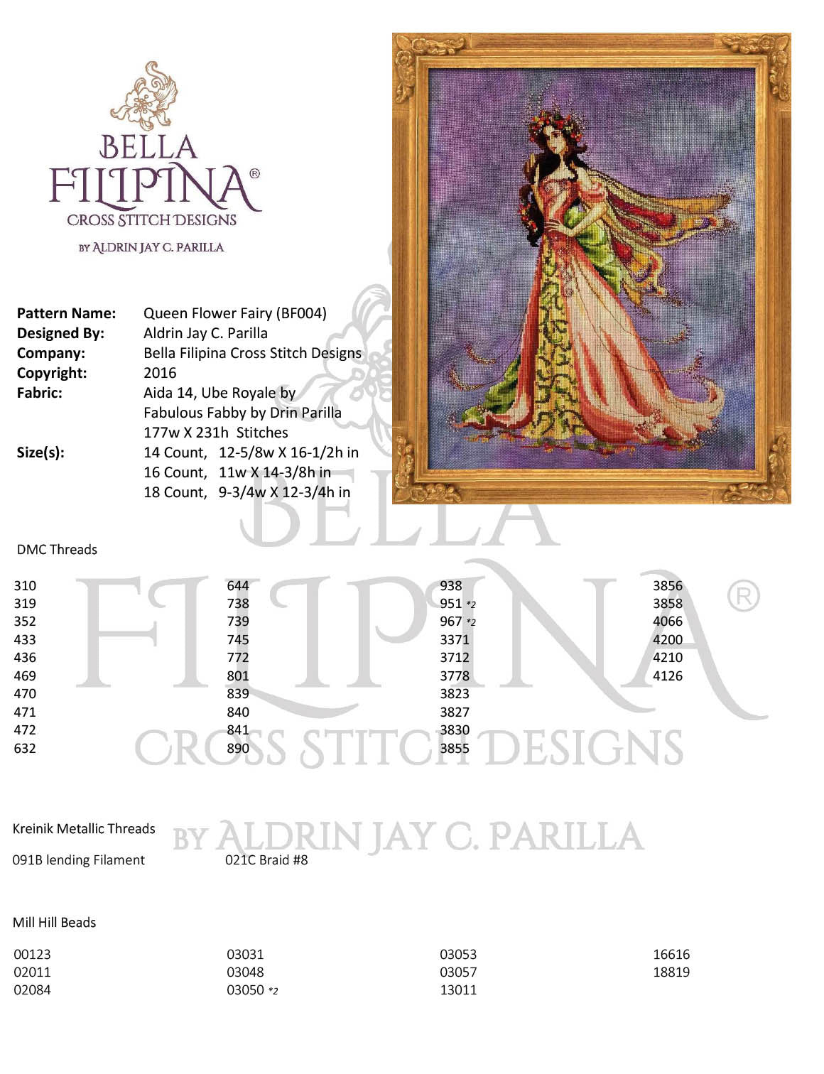 Queen Flower Fairy - Bella Filipina - Cross stitch chart BF004