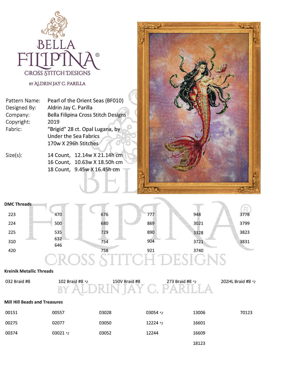 Pearl of the Orient Seas - Bella Filipina - Esquema punto de cruz BF010