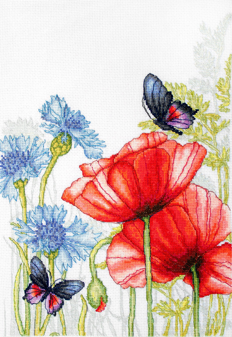 BU4018 Coquelicots et papillons - Luca-S - Kit de point de croix