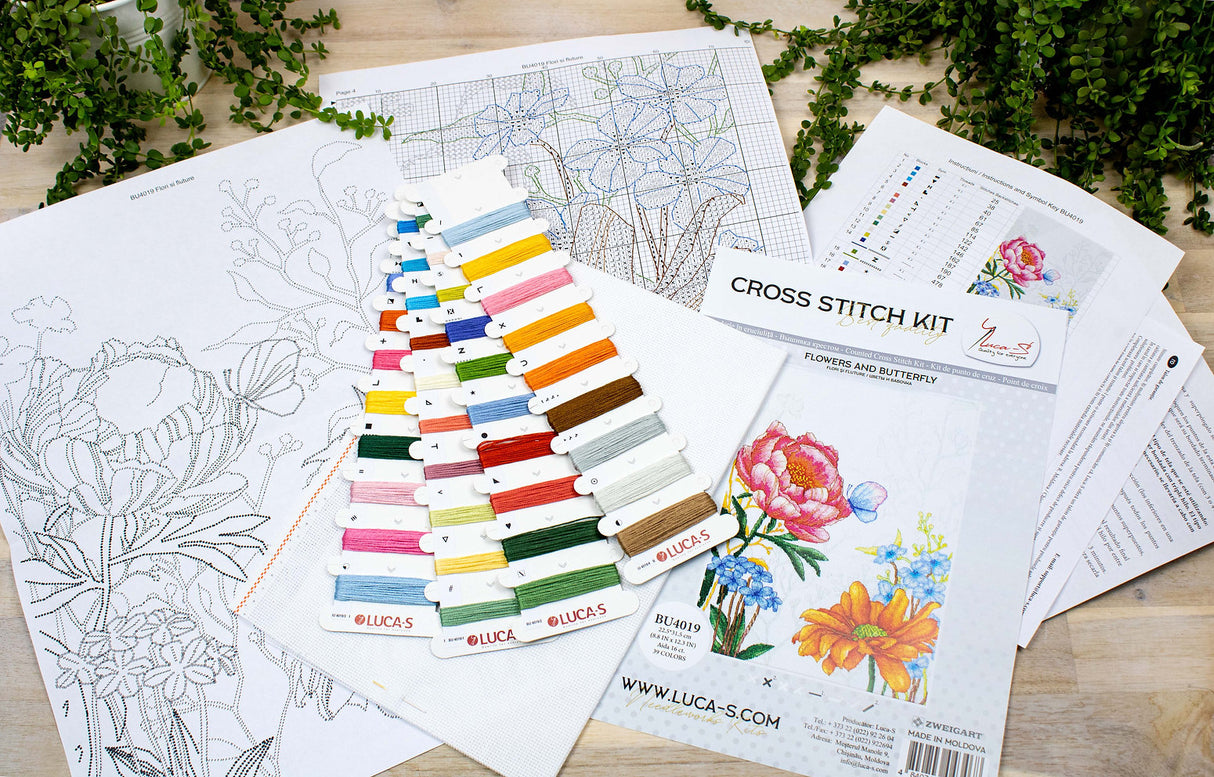 (Descatalogado) BU4019 Flores y Mariposas - Luca-S - Kit de Punto de Cruz