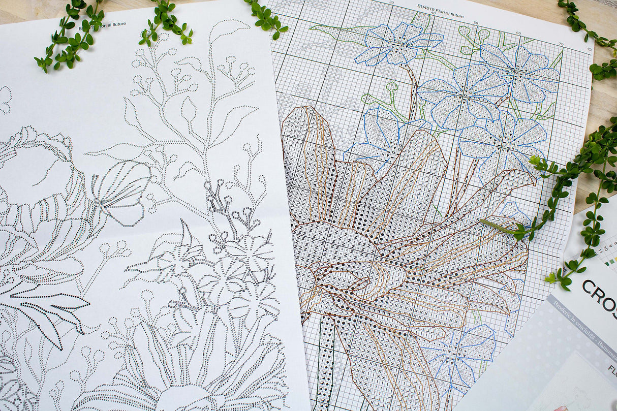 (Descatalogado) BU4019 Flores y Mariposas - Luca-S - Kit de Punto de Cruz