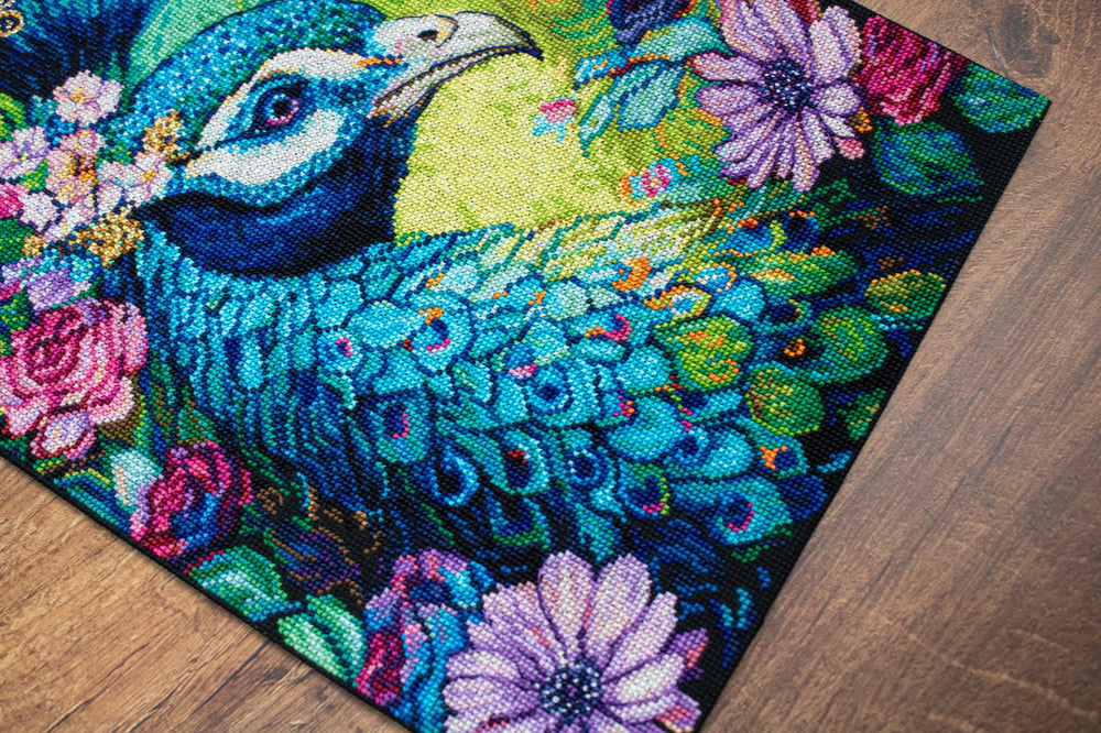 Kit de point de croix - Fier céruléen. Paon - BU5035 Luca-S Or