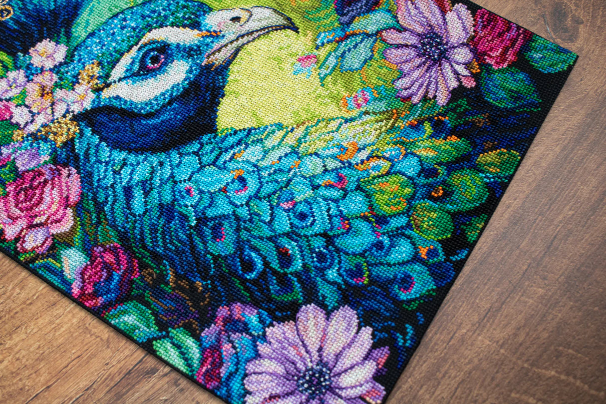 Kit de point de croix - Fier céruléen. Paon - BU5035 Luca-S Or