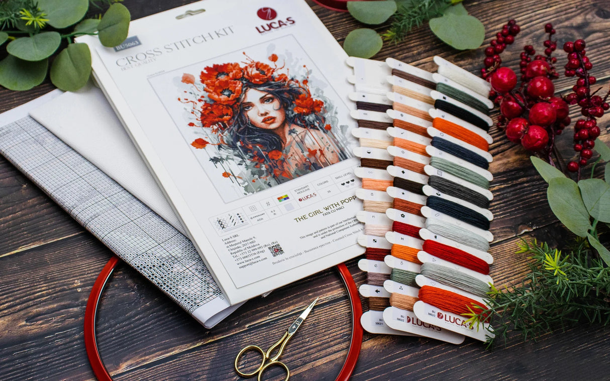 Kit de Punto de Cruz - "The Girl With Poppies" de Luca-S, BU5063