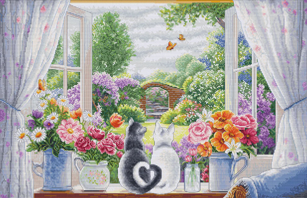 Kit Point De Croix Luca-S 'Fenêtre Des Rêves' - Pour Adultes - Toile 49 X 32 Cm, 63 Couleurs, Fils Coton - Loisir Créatif Complet