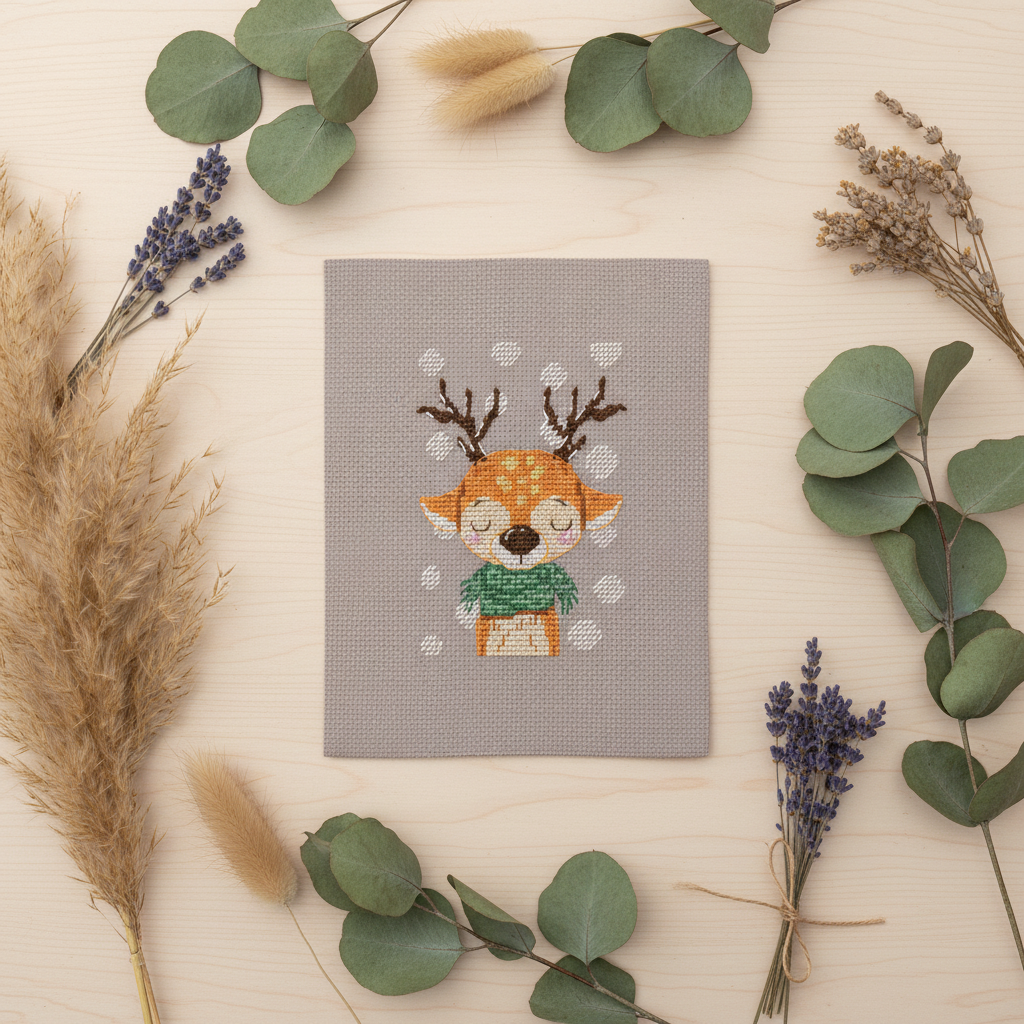 KLART Cross Stitch Kit “Deer in a Scarf” KL8-562 – Deer with scarf