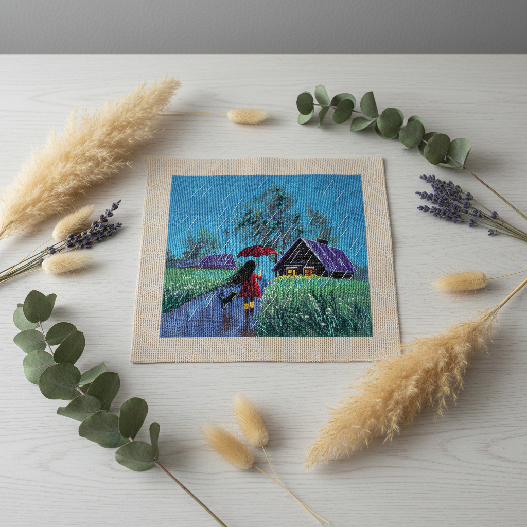 Kit de broderie au point de croix Summer Rain Oven S1706 – Paysage pluvieux Aida 16