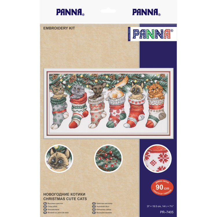 Kit de punto de cruz PANNA “Christmas Cute Cats” PPR-7405 – Gatos navideños