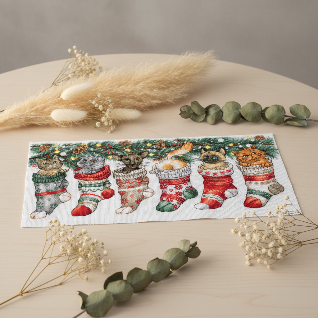 Kit de punto de cruz PANNA “Christmas Cute Cats” PPR-7405 – Gatos navideños