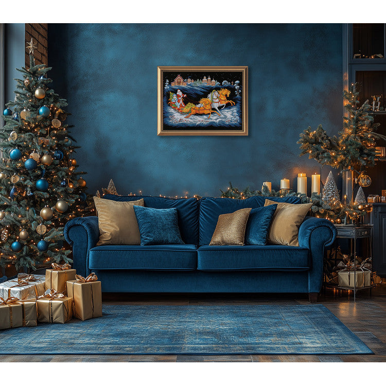 Kit de point de croix PANNA « La troïka du Père Gel » PPR-7531 – Broderie de Noël sur toile Aïda noire