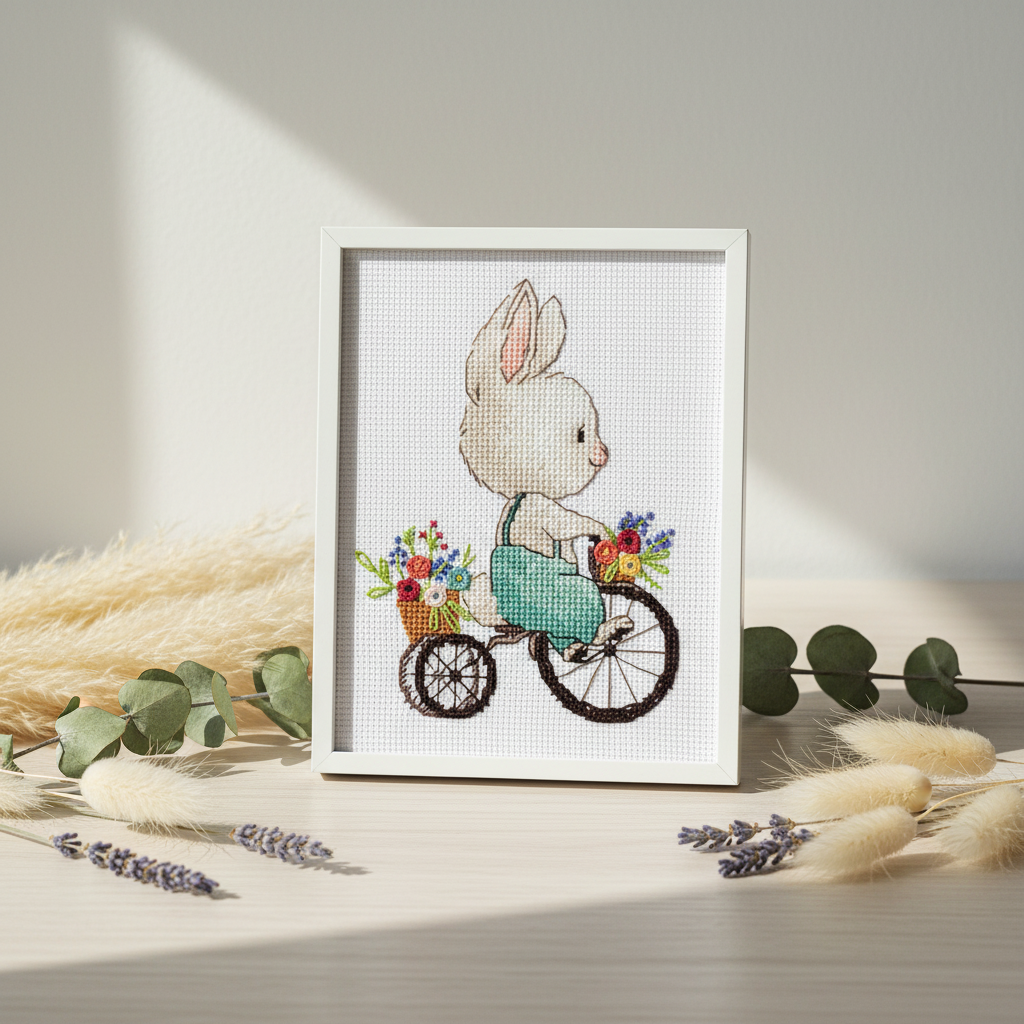 Kit de punto de cruz KLART “Conejito en bicicleta” KL8-521