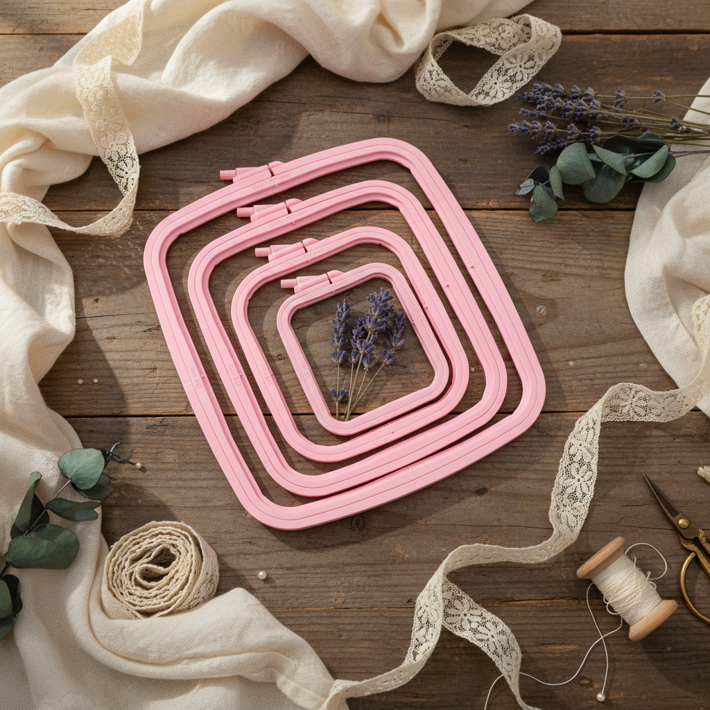 Cerceau carré rose Nurge : votre compagnon idéal pour la broderie et le point de croix