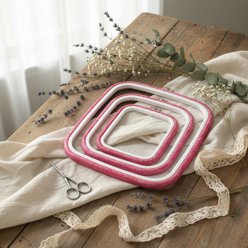 Cadre carré Nurge Flexi Hoop : charme et fonctionnalité dans une couleur rose délicate