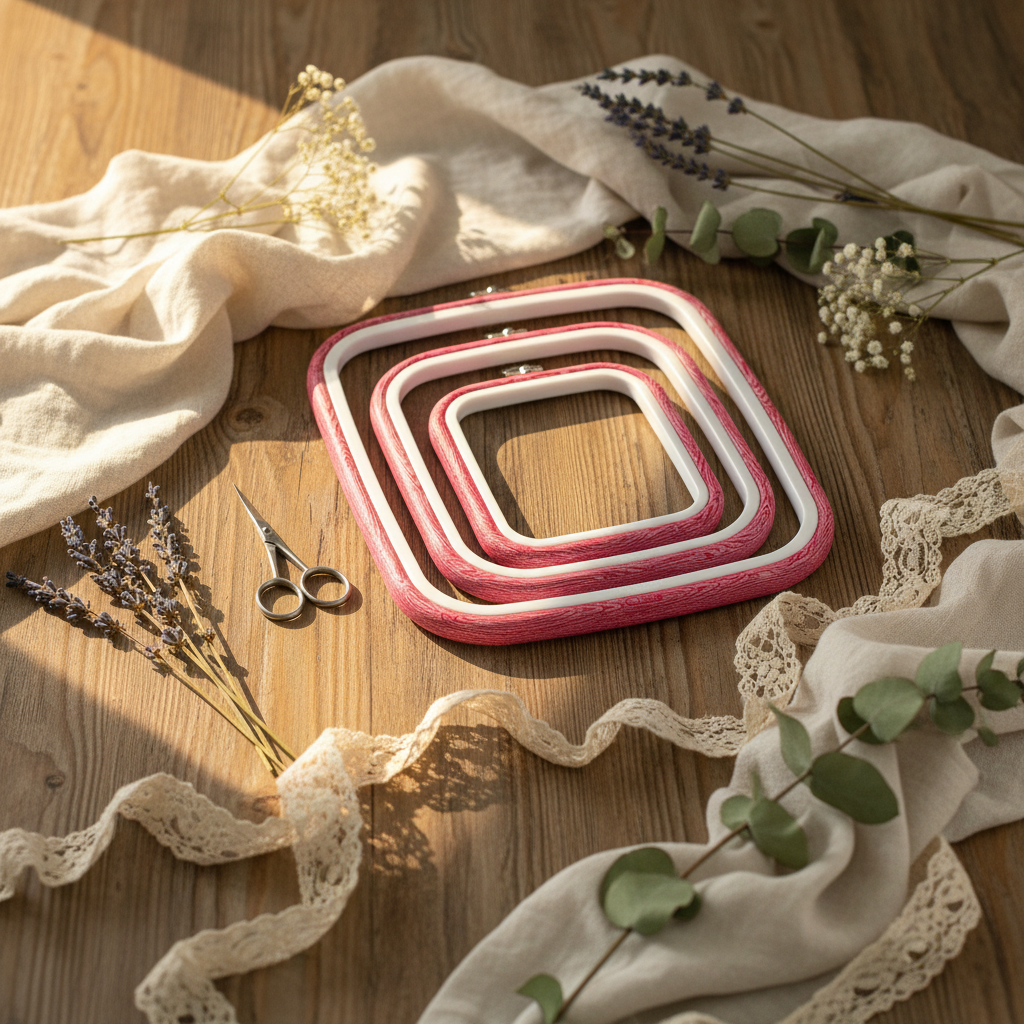 Cadre carré Nurge Flexi Hoop : charme et fonctionnalité dans une couleur rose délicate
