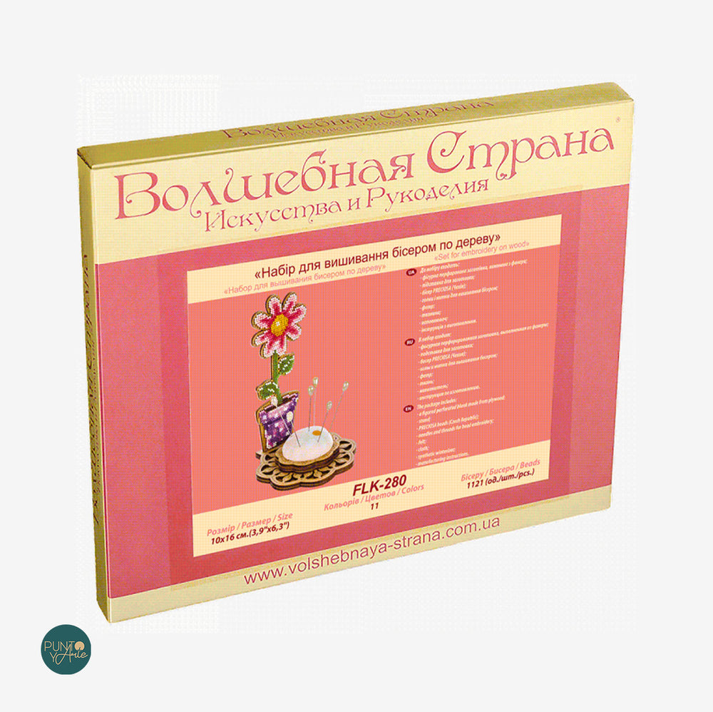 FLK-280 Coussin à épingles - Fleur - Kit avec perles - Bois