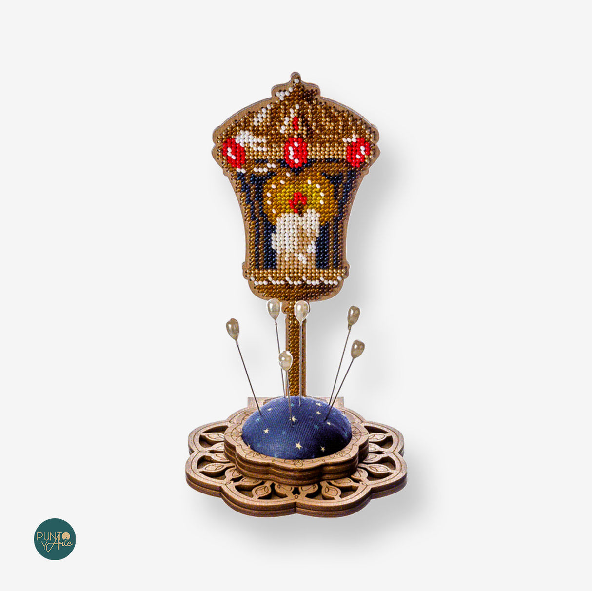 FLK-288 Coussin à épingles - Lanterne - Kit avec perles - Bois