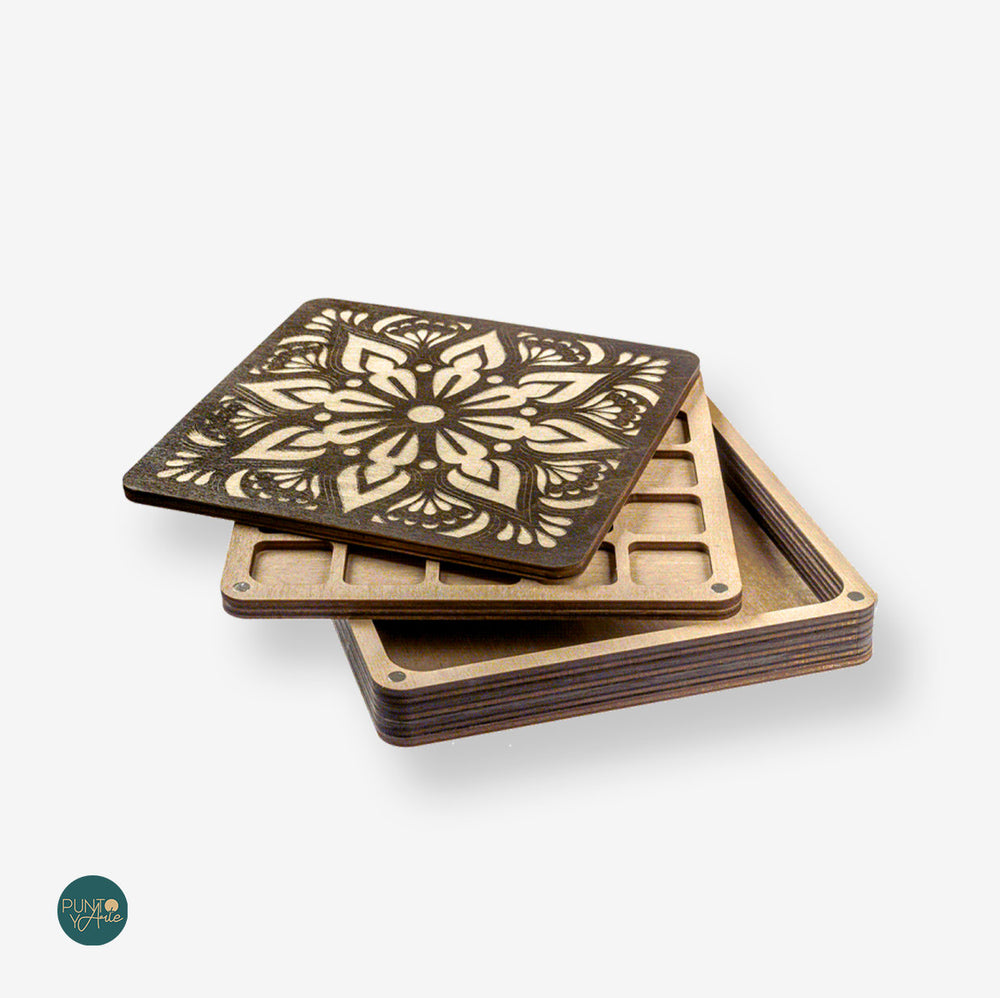 Mandalas. FLZB-088 Organisateur pour perles. Bois. Carré.