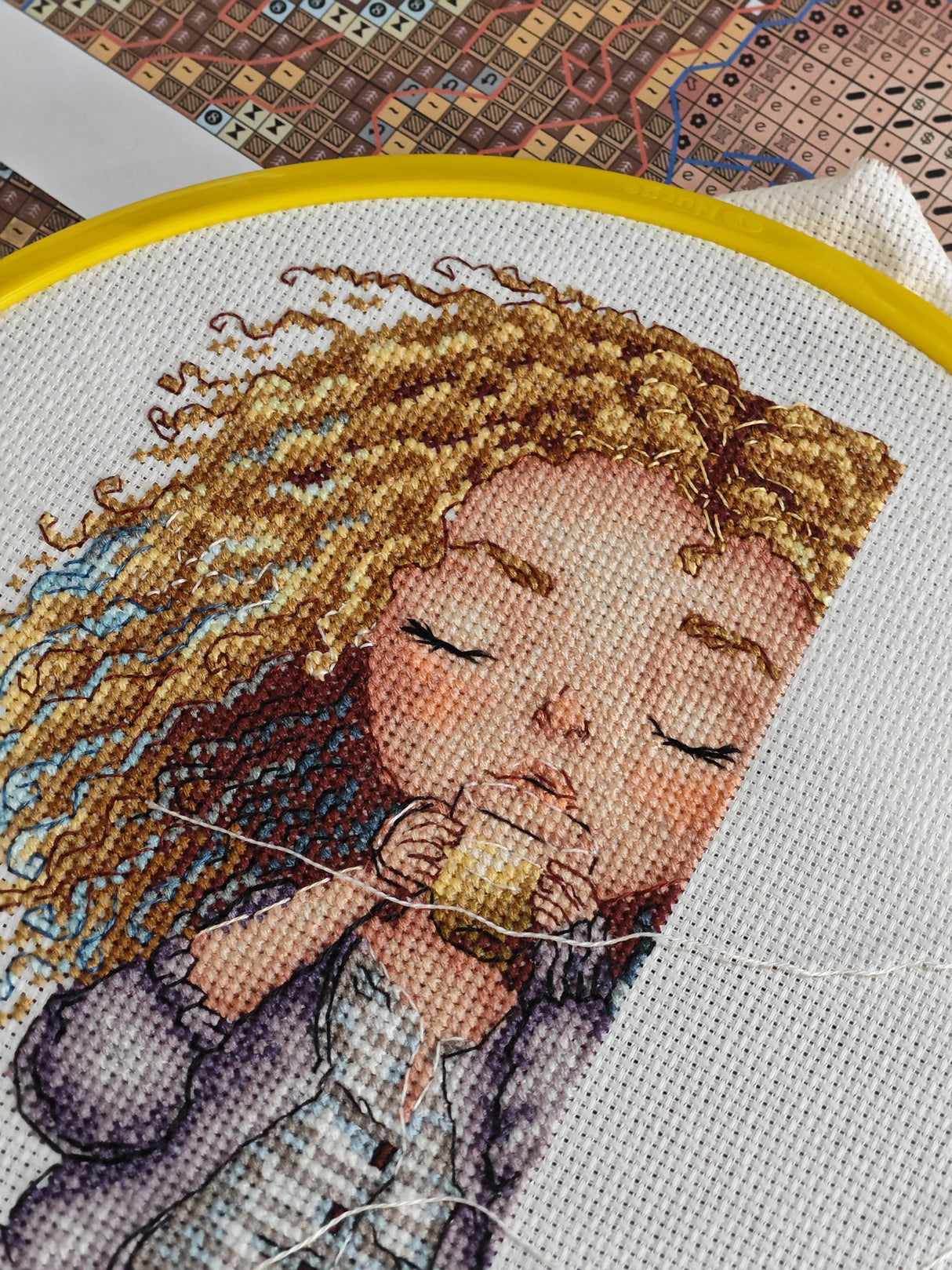 Coffee Time - Kit de tricot et de point de croix artistique P006