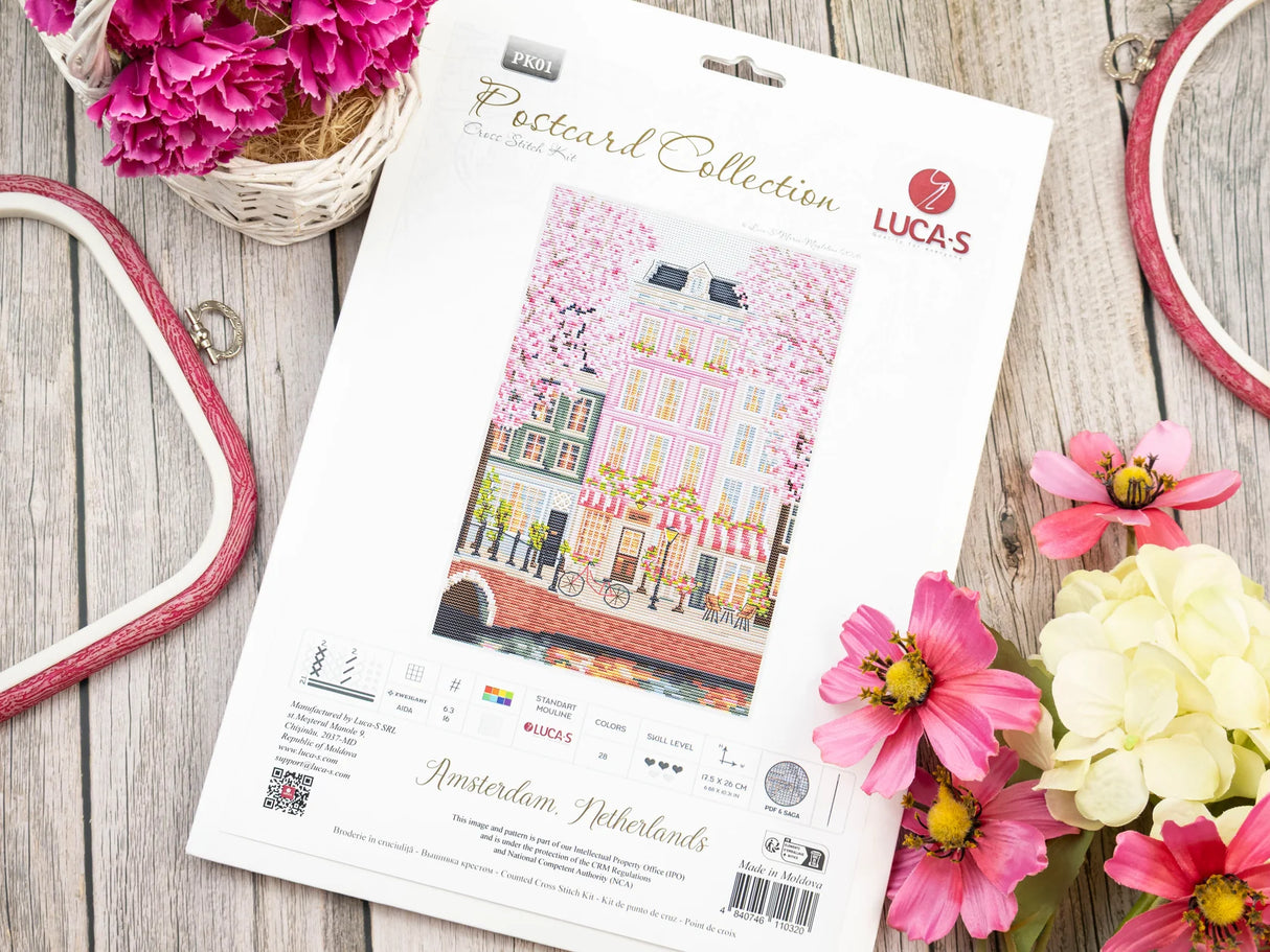Luca-S Cross Stitch Kit "Amsterdam, Netherlands" PK01 – Houses and Canals 17.5×26 cm