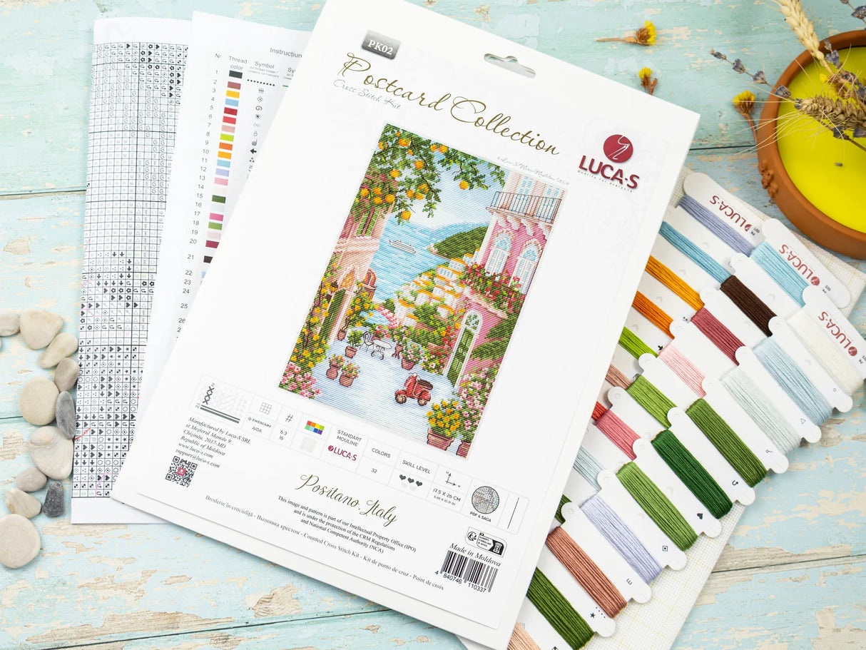 Luca-S Cross Stitch Kit “Positano, Italy” PK02 – Mediterranean Coastal Landscape 17.5x26 cm