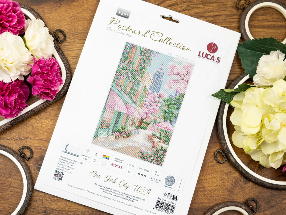 Kit de Punto de Cruz Luca-S “New York City, USA” PK03 – Paisaje Urbano Floral 17,5×26 cm