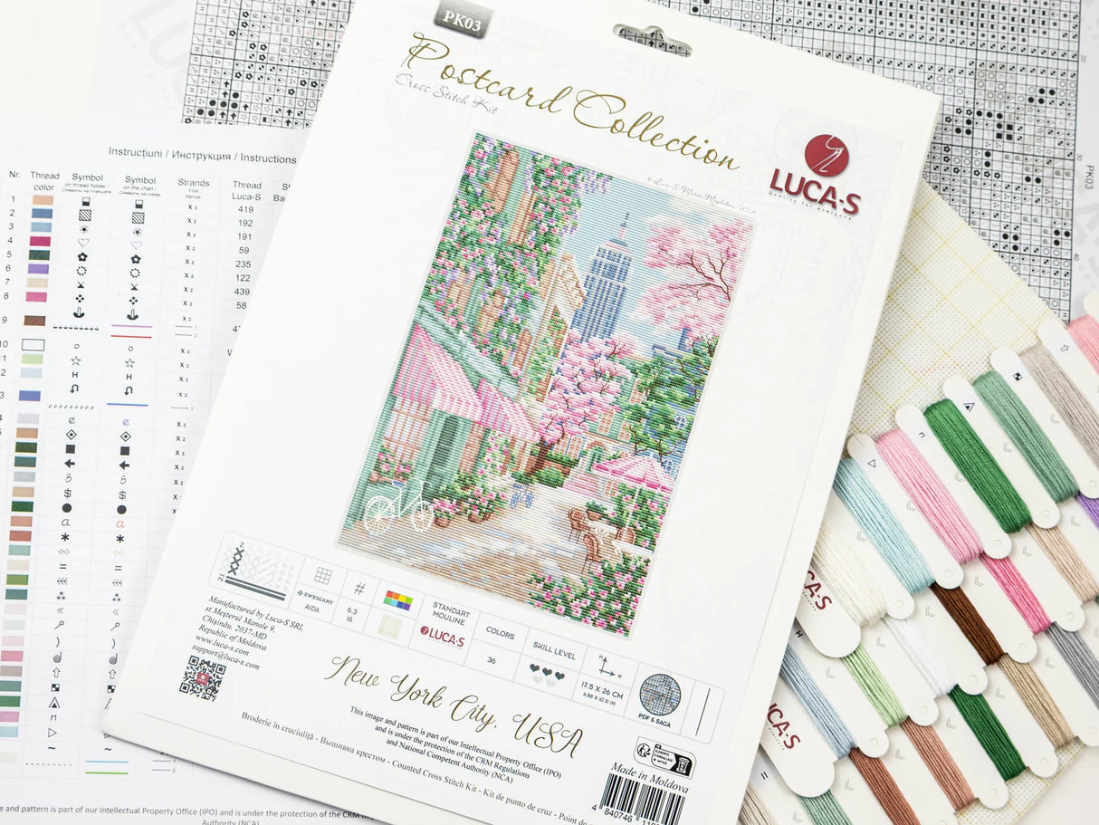 Kit de Punto de Cruz Luca-S “New York City, USA” PK03 – Paisaje Urbano Floral 17,5×26 cm