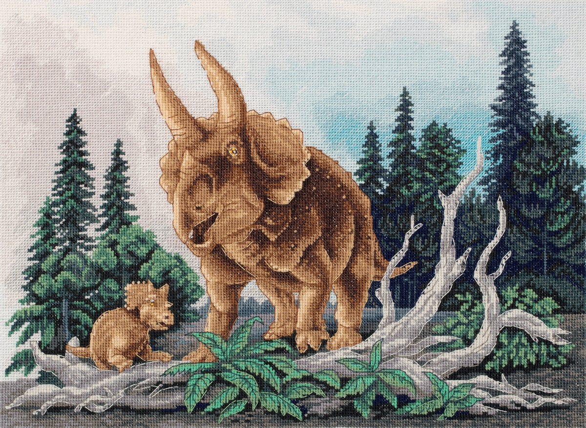 Kit de Punto de Cruz - Dinosaurio Triceratops - J-7290 Panna Oro