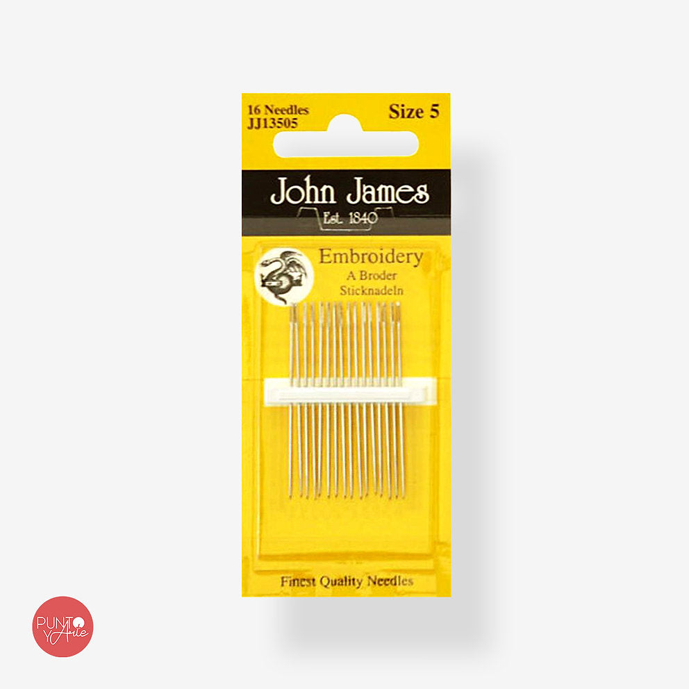 Agujas de bordar sobre tejidos gruesos Nr.5 - John James JJ13505: La Excelencia en el Bordado de Telas Pesadas