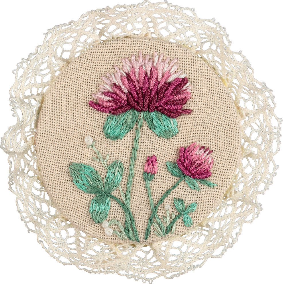 Broche. Trébol y guisante de olor - JK-2212 Panna - Kit de bordado Tradicional