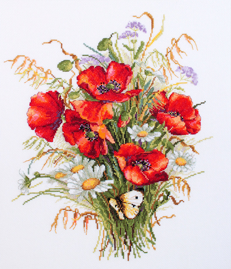 Kit de point de croix "Coquelicots et avoine" - Merejka K-128