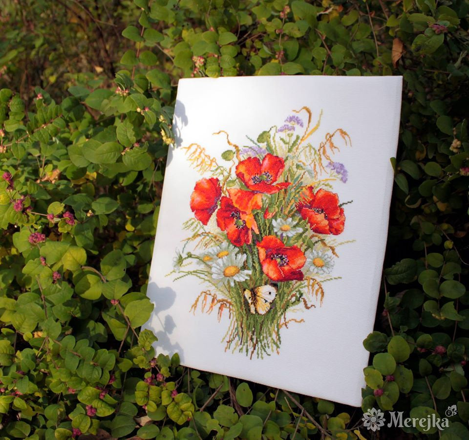 Kit de point de croix "Coquelicots et avoine" - Merejka K-128