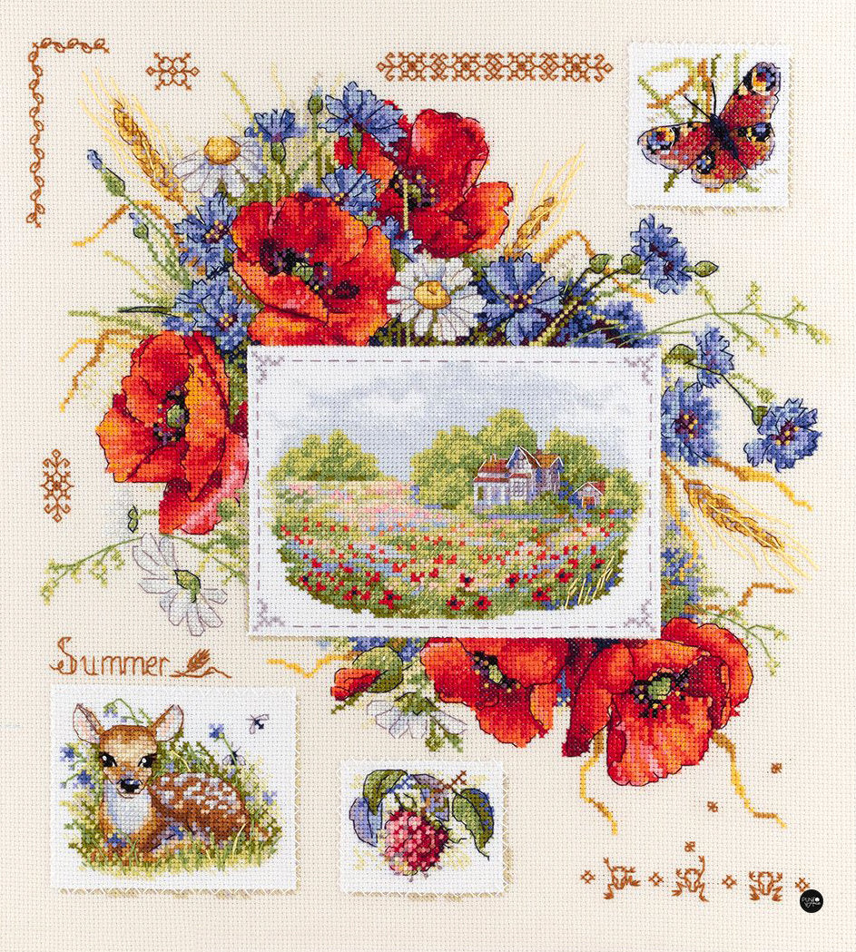 Cross Stitch Kit "Summer Sampler with Poppies" by Merejka - K-130