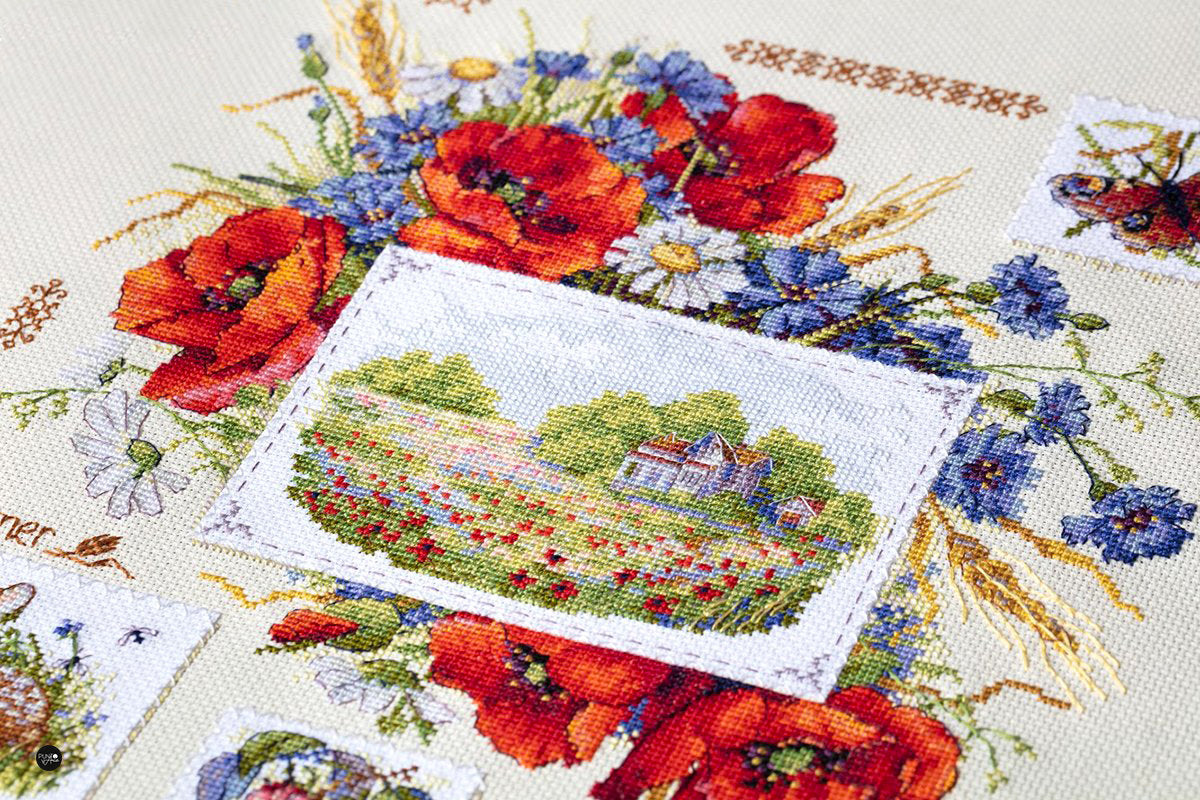 Cross Stitch Kit "Summer Sampler with Poppies" by Merejka - K-130